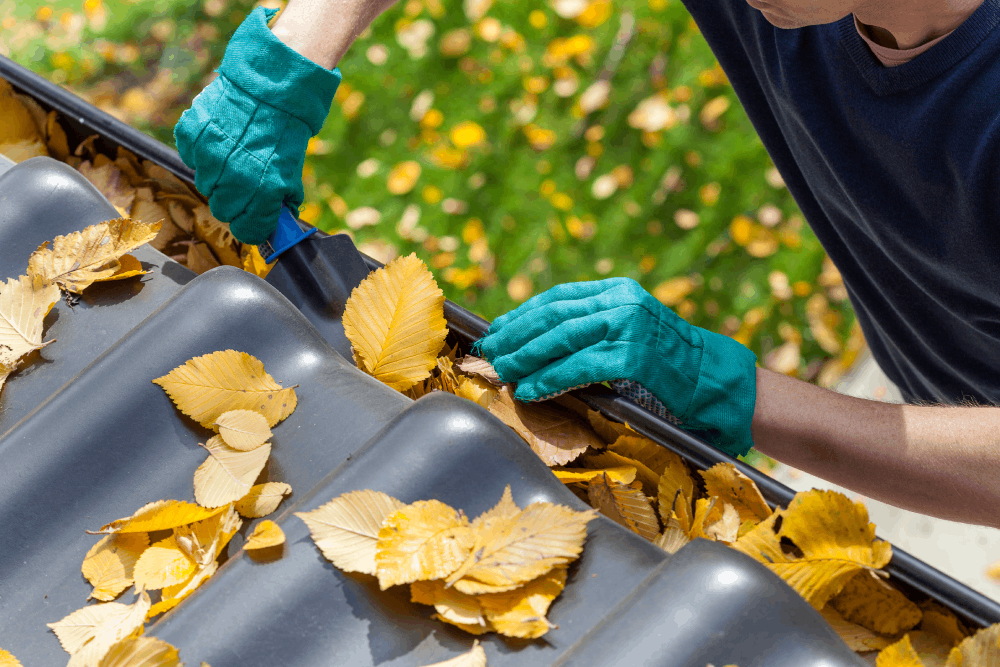 Man Cleaning Leaves From Gutter | One Stop Home Improvement Shop